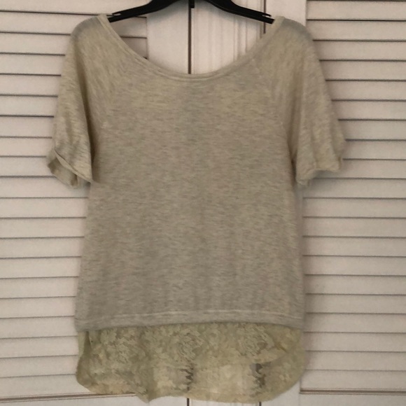 American Rag Tops - Oatmeal/Ivory T-shirt with Lace Hem